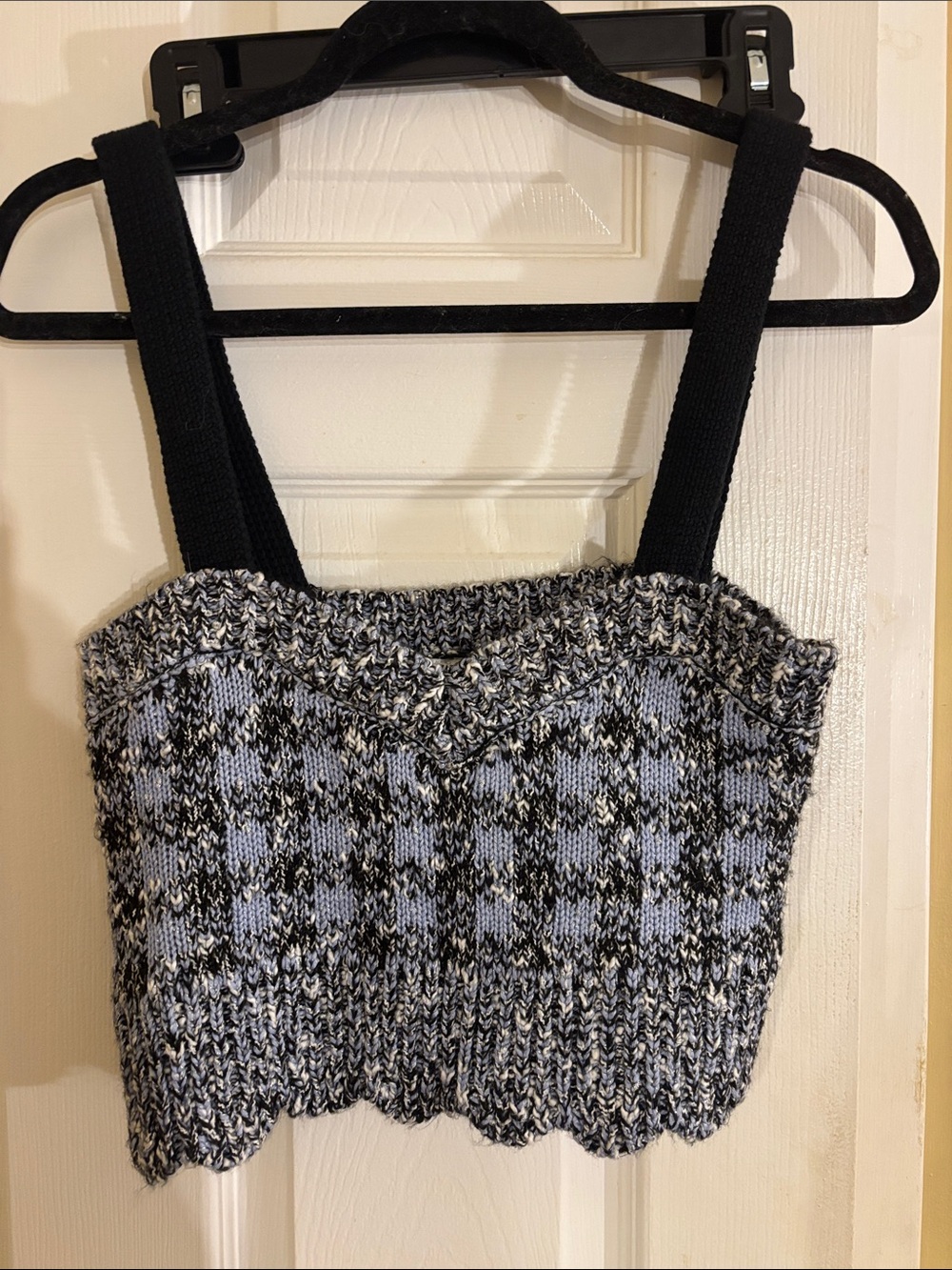 Zara Black-and-Gray Checked Cropped Knit Tank Size M